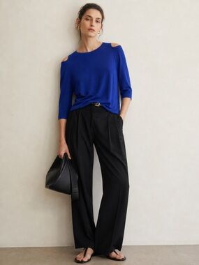 Massimo Dutti Blue Cold Shoulder Top XL NWT
